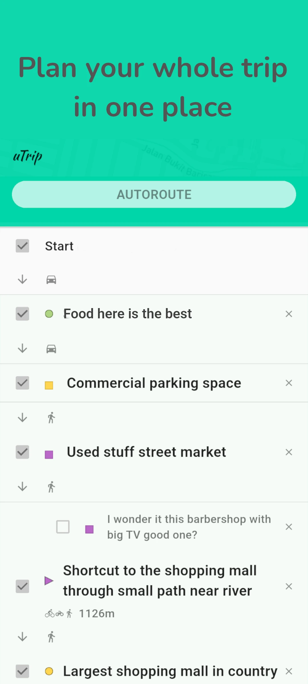 screenshot of trip planner